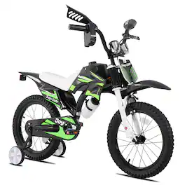 JOYSTAR - Thunderbolt 16" Motocross Style Kids Bike for Ages 4-7 Boys Girls, Children Bicycle with Training Wheels - Green