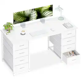 AODK - Computer Desk with 8 Fabric Drawers, Large Storage Modern Office Desk for Home Office & Study - White