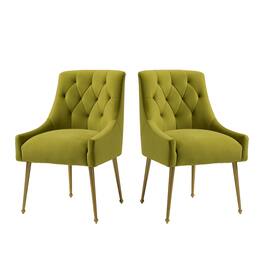Boyel Living - Tufted Velvet Upholstered Golden Legs Dining Chair with Pulling Handle and Adjustable Foot Nails(Set of 2) - Green