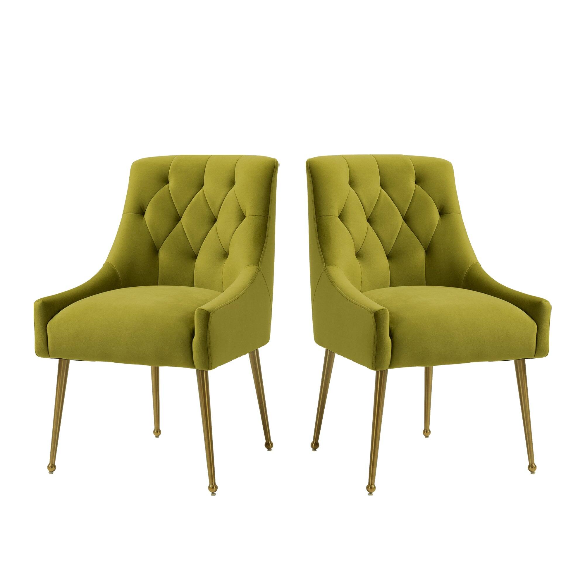 Front. Boyel Living - Green Tufted Velvet Upholstered Golden Legs Dining Chair with Pulling Handle and Adjustable Foot Nails(Set of 2) - Green.
