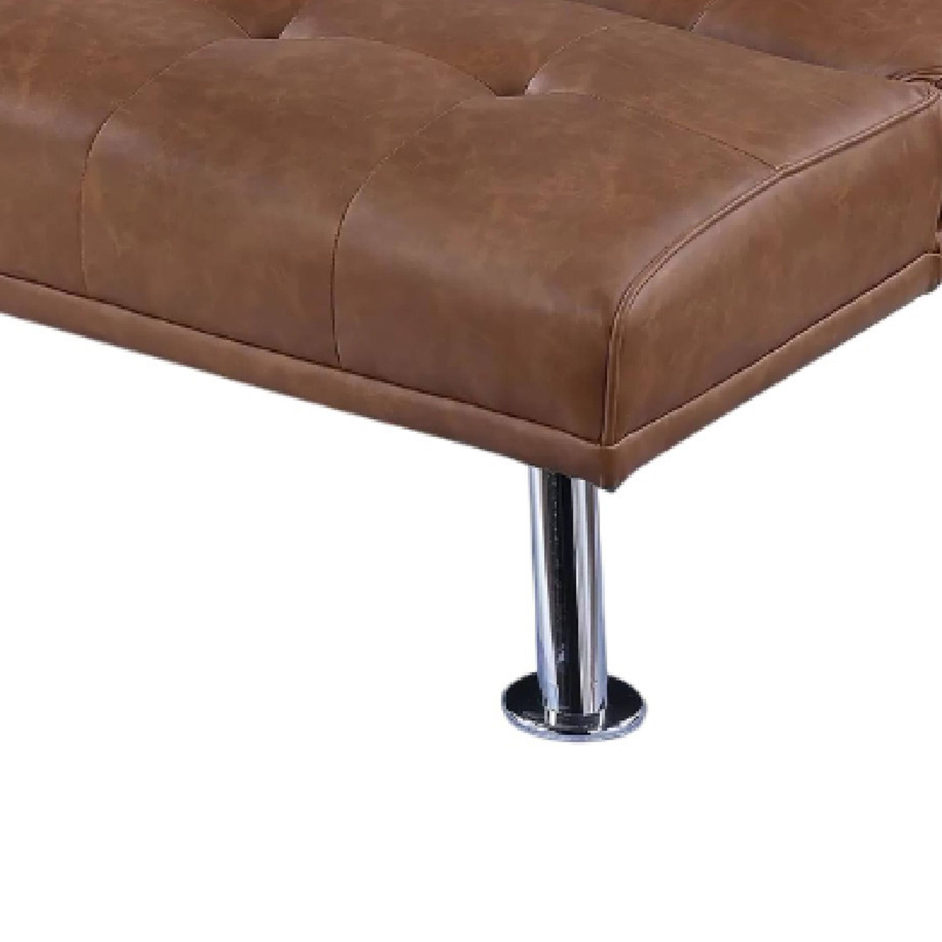 Alt View 3. Manhattan Lane - Gary Convertible Sofa with Fold-Down Table, Metal, Faux Leather - Brown, Chrome.