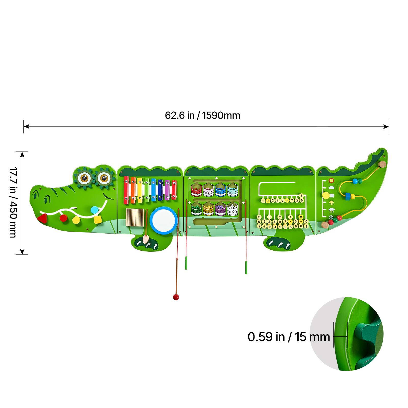 17.7 in / 450 mm  
62.6 in / 1590 mm  
0.59 in / 15 mm