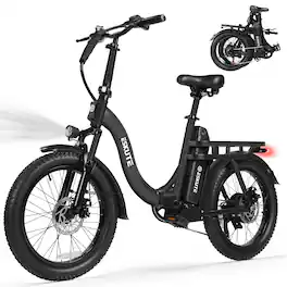 Eskute - Foldable Commuter Electric Bike - 500W Motor, Step-Through, Up to 55 Miles, Front Suspension - Black