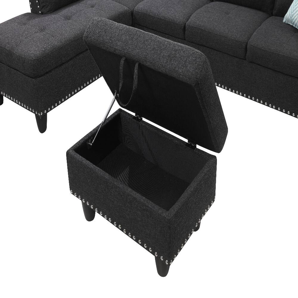 Alt View 2. Loheer - Loheer 98 Inch Left Hand Facing Sofa L-Shaped Sectional with Ottoman - Gray.