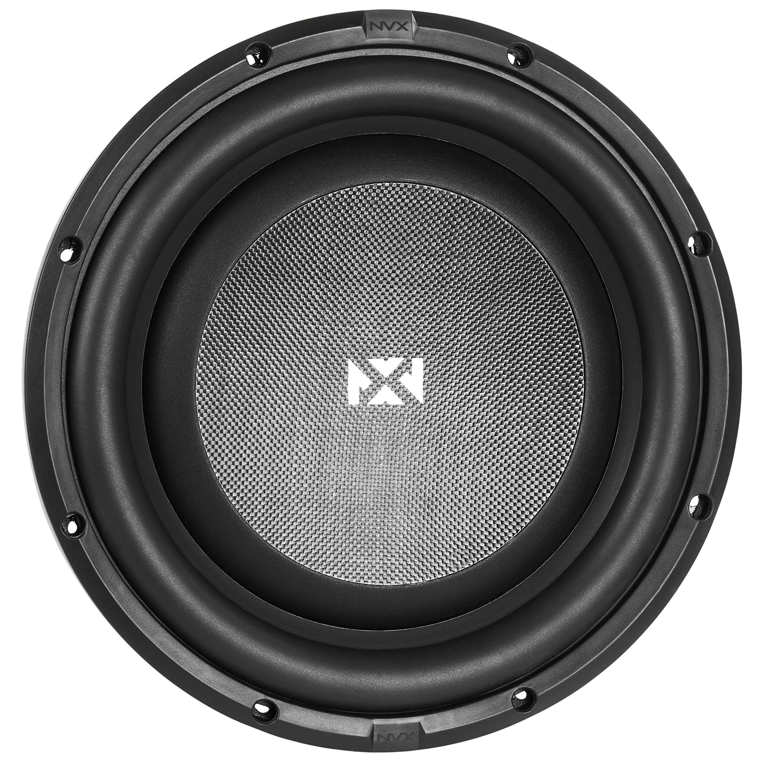 Left. NVX - SMW12D4 800W Peak (400W RMS) S-Series Shallow-Mount 12in Dual 4-Ohm Subwoofer.