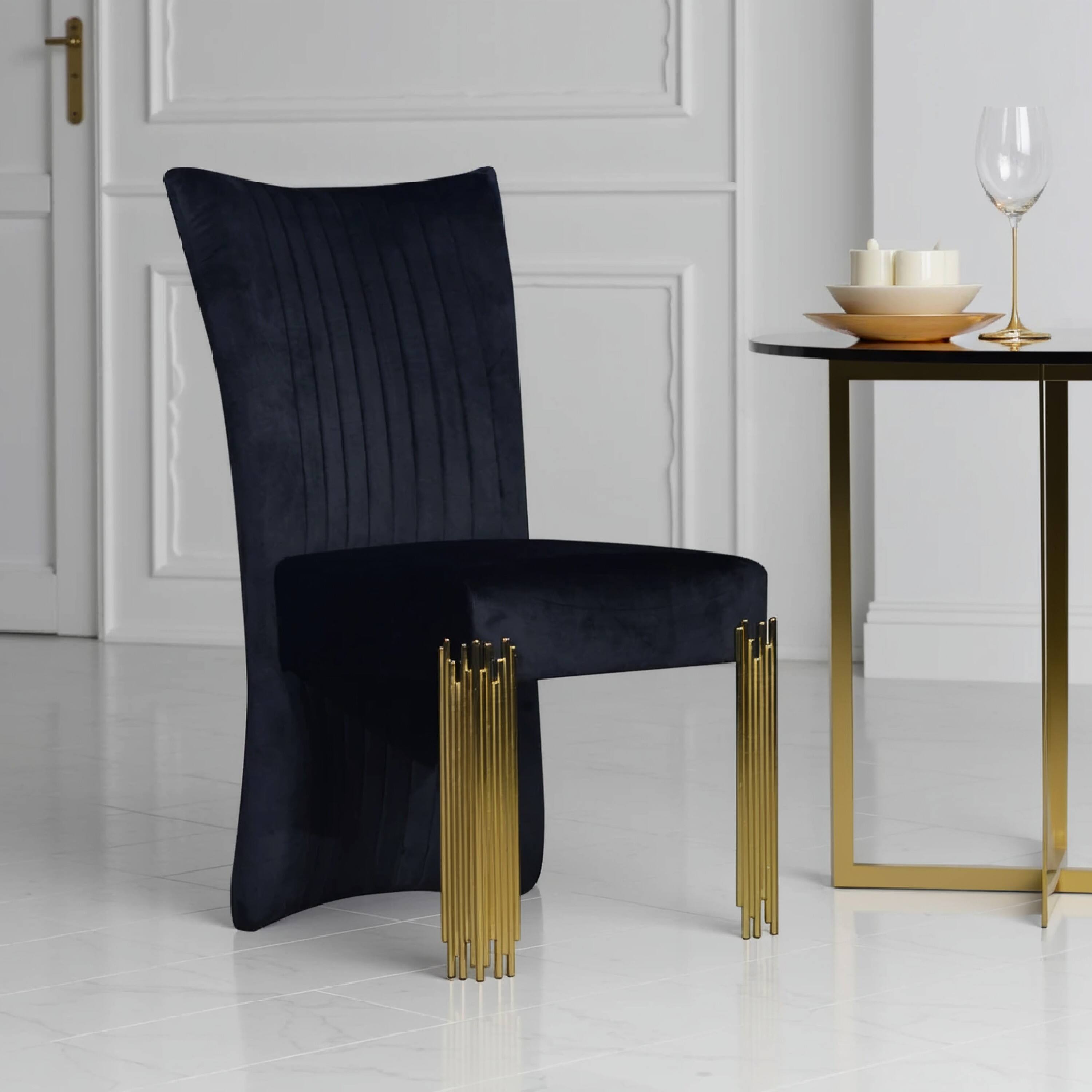 Alt View 2. Manhattan Lane - Theo Dining Chair Set of 2, Retro Midnight  Velvet,  Metal - Midnight Black, Gold.