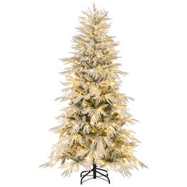 Costway - 6 FT Artificial Christmas Tree with 594 PE PVC Branch Tips & 250 LED Lights - Green,White