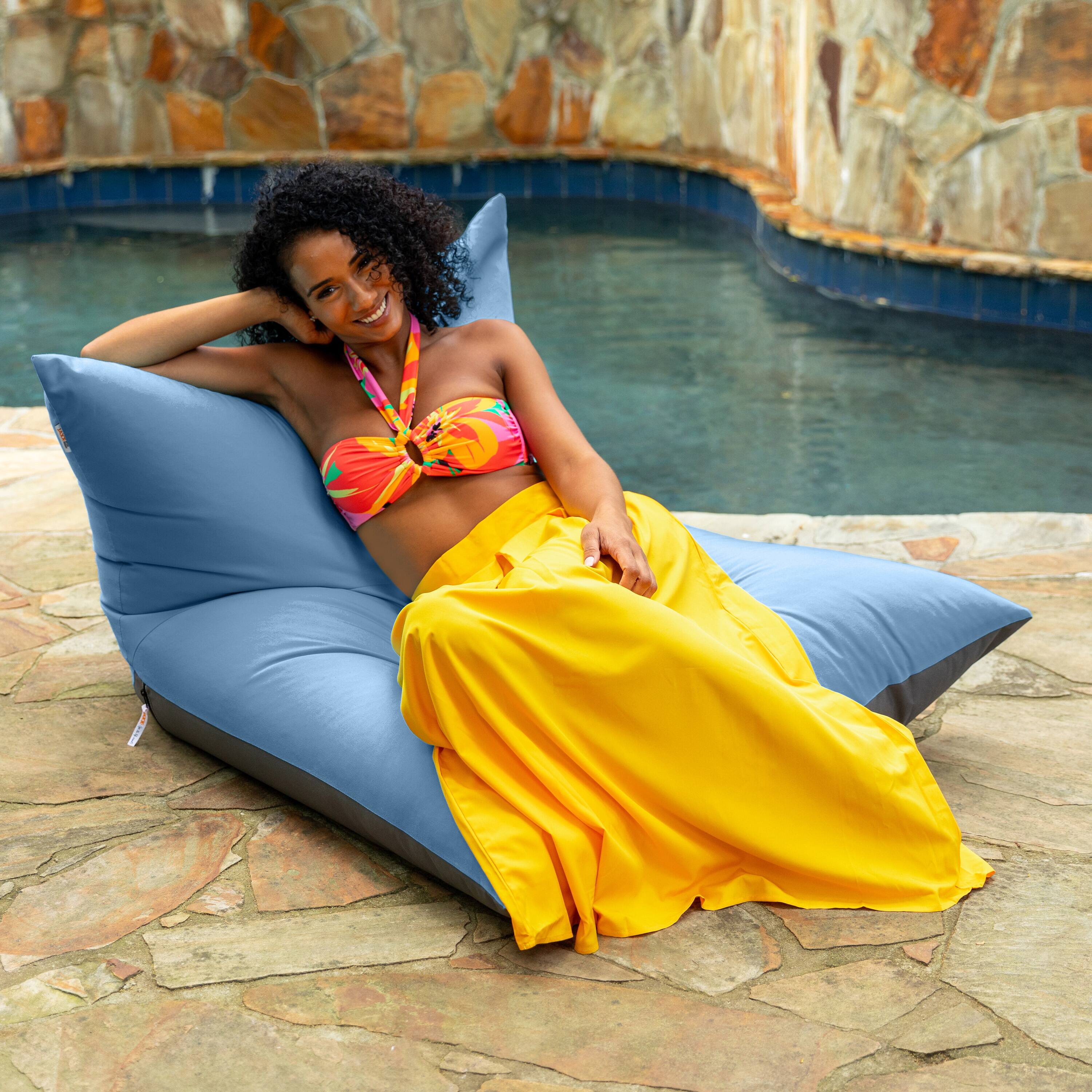 Angle. Jaxx - Jaxx Finster Outdoor Bean Bag Lounge Chair - Sunbrella Ocean - Sunbrella Ocean.