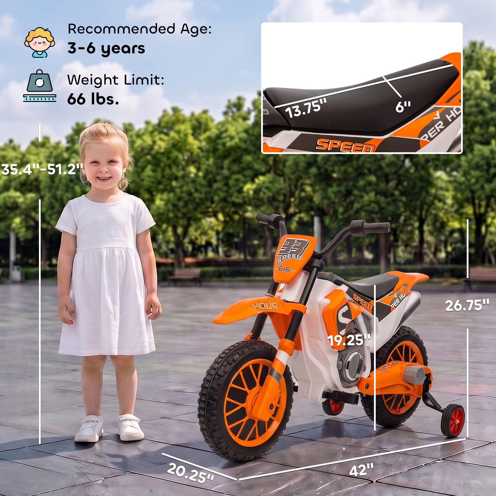 Aosom Kids Motorcycle with Dual Motors, Training Wheels, Rear ...
