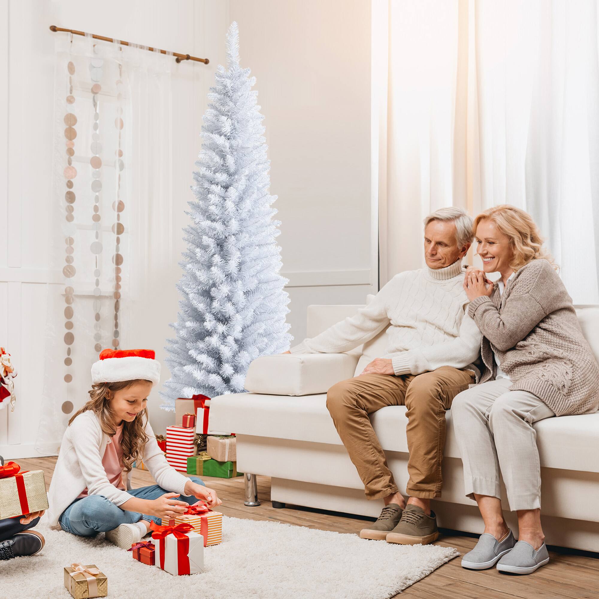 Alt View 3. Gymax - Gymax 6 FT Artificial Pencil White Christmas Tree Leafy Unlit Slim Xmas Tree - White.