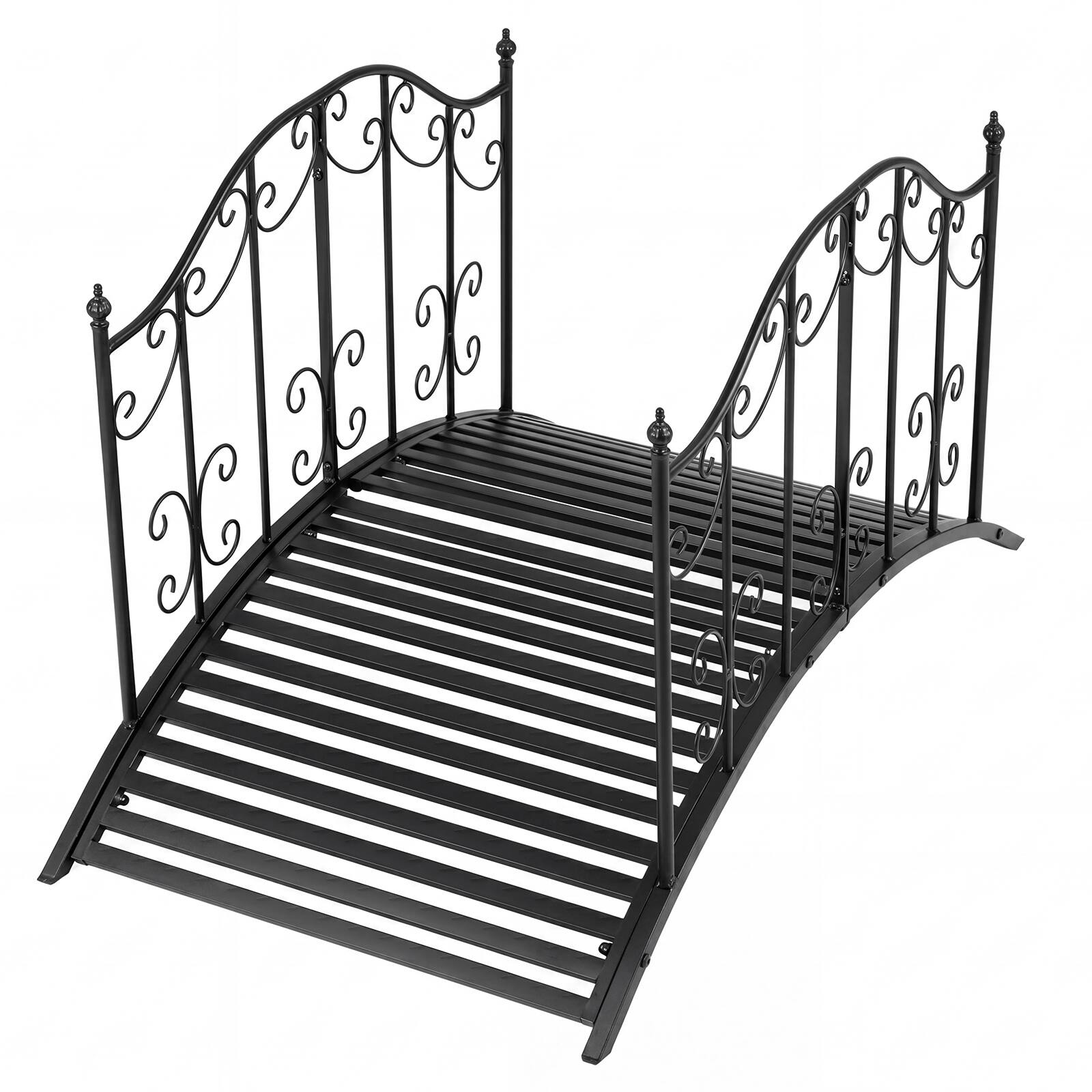 Alt View 9. Gymax - Gymax 3.9 ft Garden Metal Bridge Outdoor Arched Bridge w/Dual Patterned Side Rails - Black.