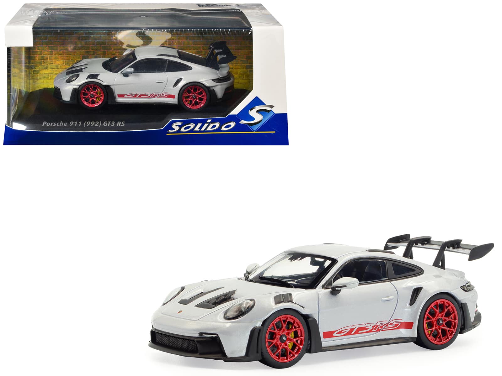 2023 Porsche 911 (992) GT3 RS Ice Gray Metallic with Pyro Red Stripes 1/43 Diecast Model Car by Solido price history on PriceWatchPro