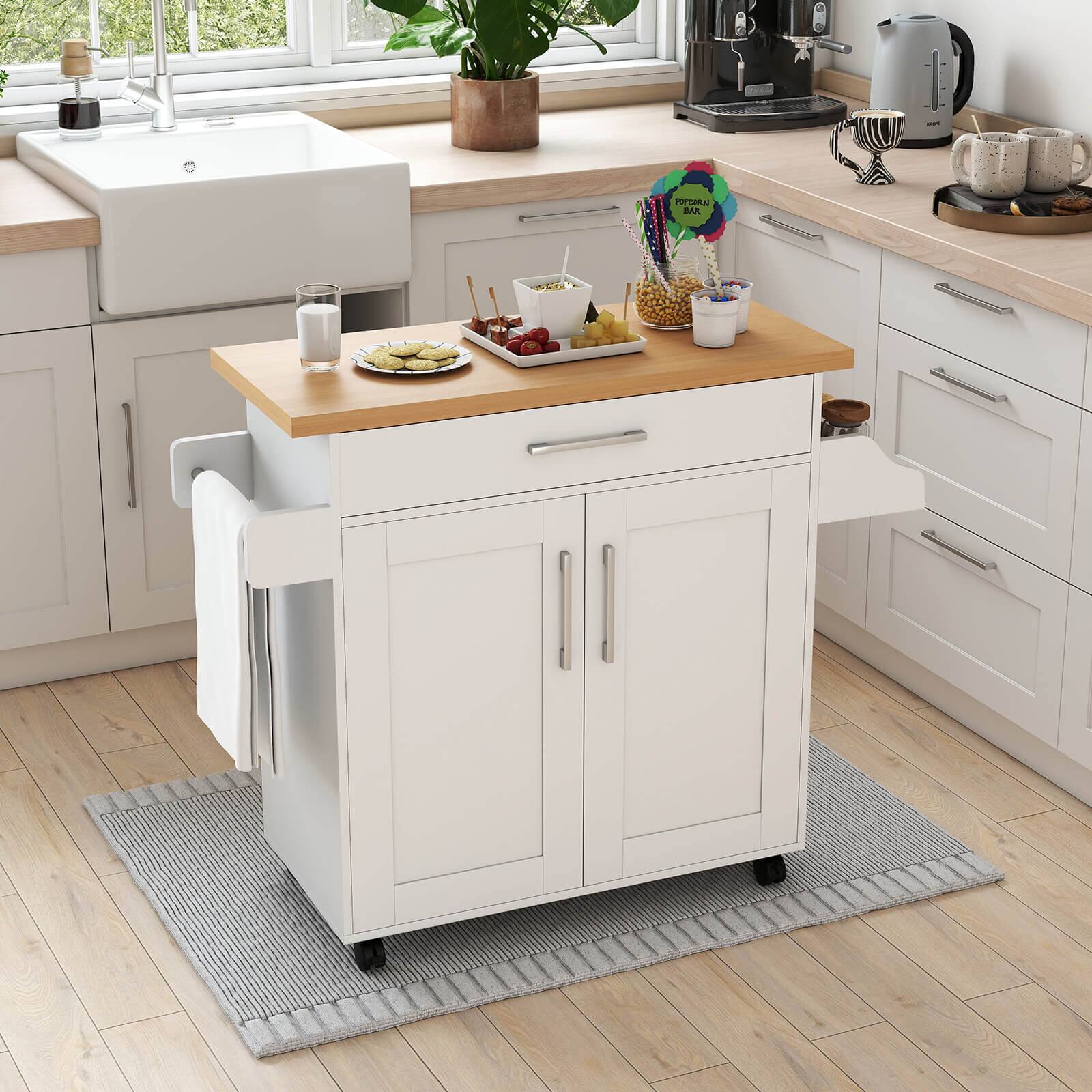 Alt View 1. Costway - Costway Rolling Kitchen Island Cart Storage Cabinet w/ Towel & Spice Rack - White.