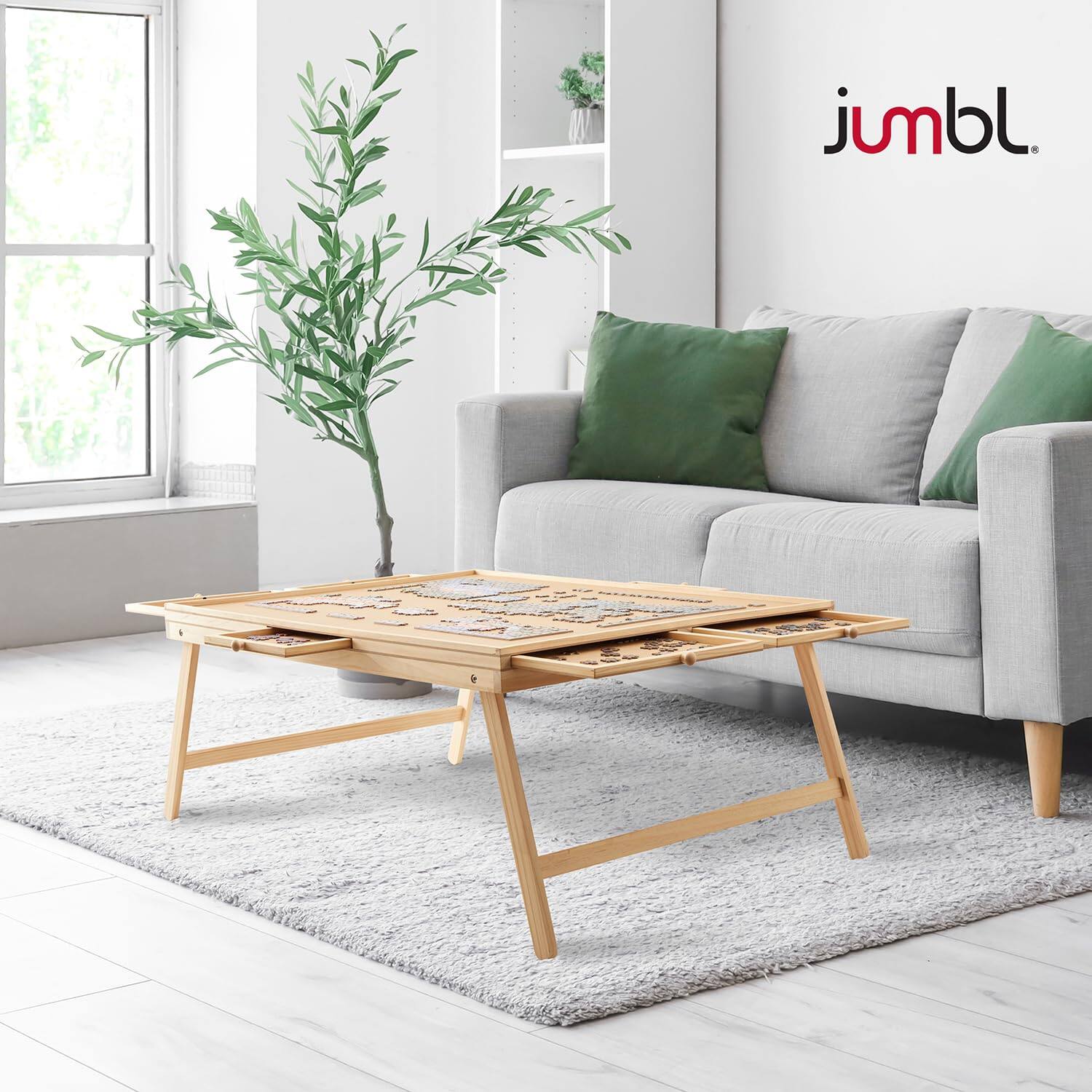 Alt View 6. Jumbl - 1500-Piece Puzzle Board with Drawers, Foldable Legs & Cover - Wooden Jigsaw Puzzle Table.