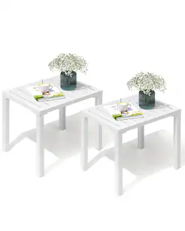 Crestlive Products - Aluminum Rectangular Patio Side Table, Small Outdoor Bistro Coffee Table - White