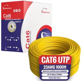 Cables Direct Online - CAT6 Cable 1000ft Pull Box Solid Ethernet LAN UTP Cable 23AWG 550Mhz Network CCA Copper Clad Aluminum Wire Bulk Yellow