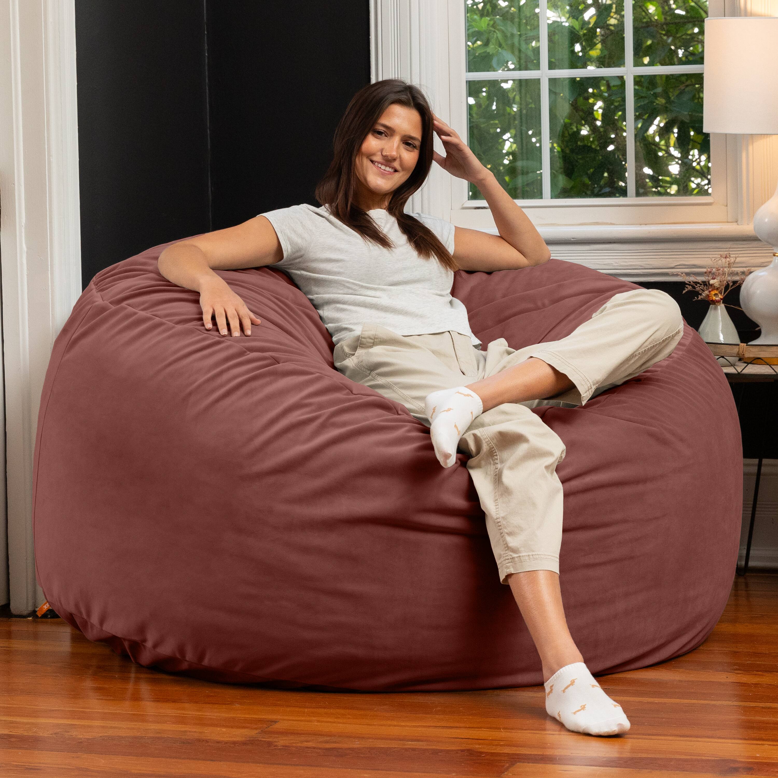 Alt View 1. Jaxx - Jaxx 5 Foot Saxx - Large Round Bean Bag Chair for Adults - Lush Velvet Mauve - Lush Velvet Mauve.