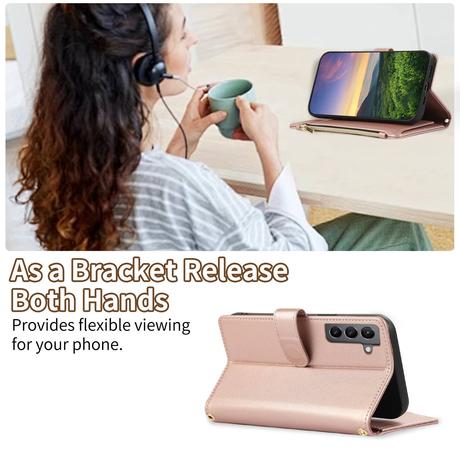 As a Bracket Release Both Hands  
Provides flexible viewing for your phone.