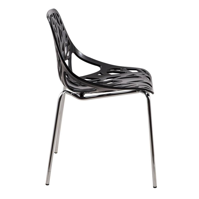 Back. LeisureMod - Asbury Stackable Modern Dining Chair with Cut Out Design and Chrome Legs Side Chair for Home Living Room - Black.
