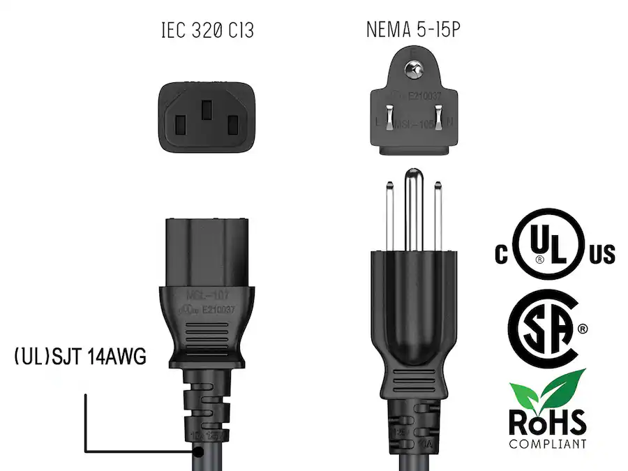 Pc Cable Wire Cable Leader 14 AWG Shielded Computer Power Cord Replacement, 3 Prong ...