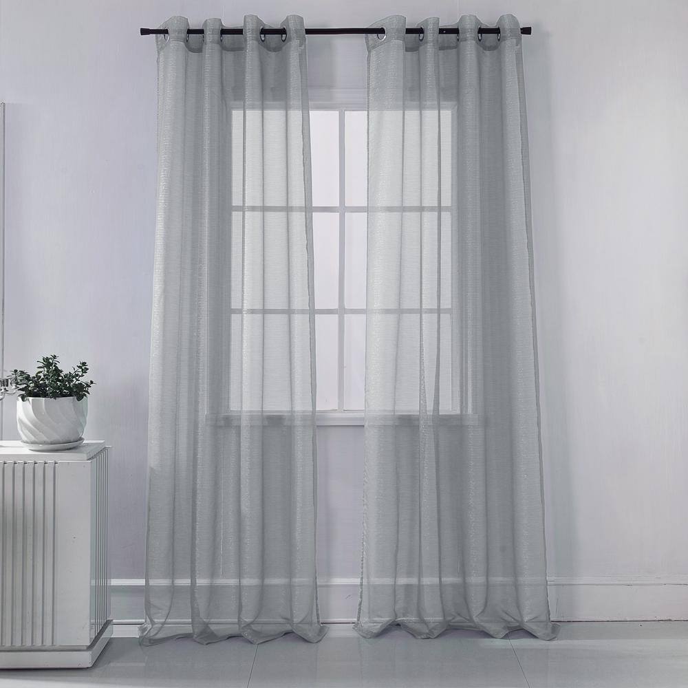 Front. RT Designers Collection - RT Designers Collection Ramallah Lonnie Grommet Curtain Panel - 54" x 90" Silver - Silver.