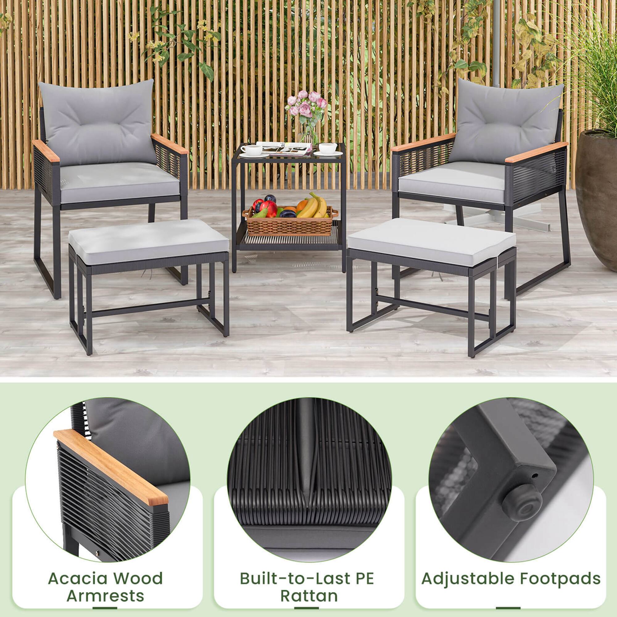 Acacia Wood Armrests, Built-to-Last PE Rattan, Adjustable Footpads