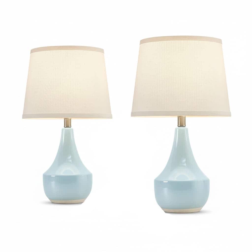 FINEAK - Set of 2 18.63” Ceramic Table Lamps - Cute Modern Nightstand Lamps with Rocker Switch & LED Bulbs (Sky Blue) - Blue;White