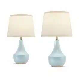 FINEAK - Set of 2 18.63” Ceramic Table Lamps - Cute Modern Nightstand Lamps with Rocker Switch & LED Bulbs (Sky Blue) - Blue;White