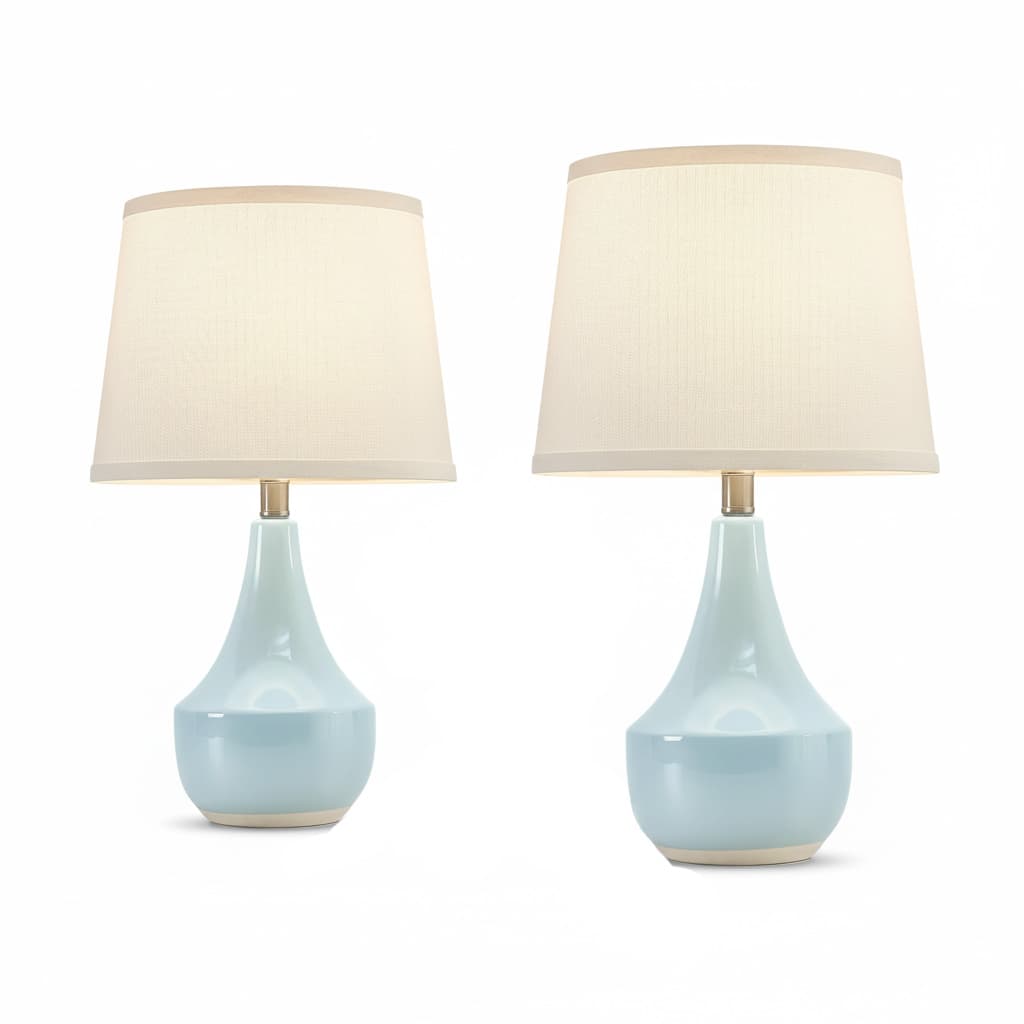 Front. FINEAK - Set of 2 18.63” Ceramic Table Lamps - Cute Modern Nightstand Lamps with Rocker Switch & LED Bulbs (Sky Blue) - Blue;White.