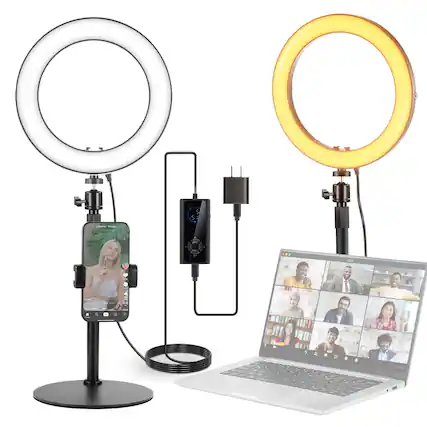 Front. Neewer - 12" 24W Desk Ring Light, Stand, Phone Holder.