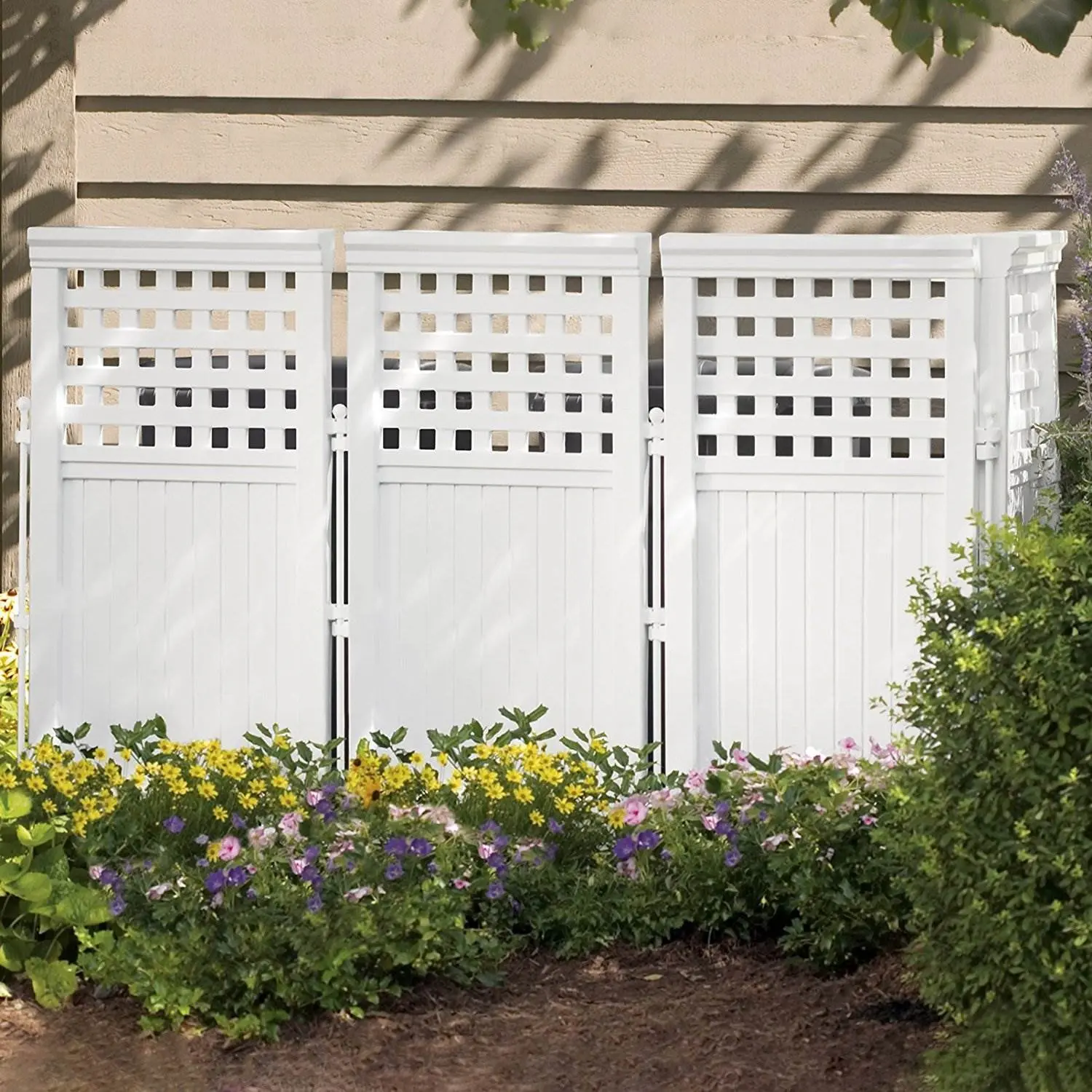 Alt View 5. Suncast - Suncast 4 Panel Screen Enclosure Freestanding Steel Resin Reversible Panel Outdoor Screen TRE, White - Brown.