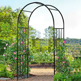 Gymax - 7.2Ft Garden Arch Steel Arbor Wedding Garden Decoration Climbing Plants w/Stakes - Black