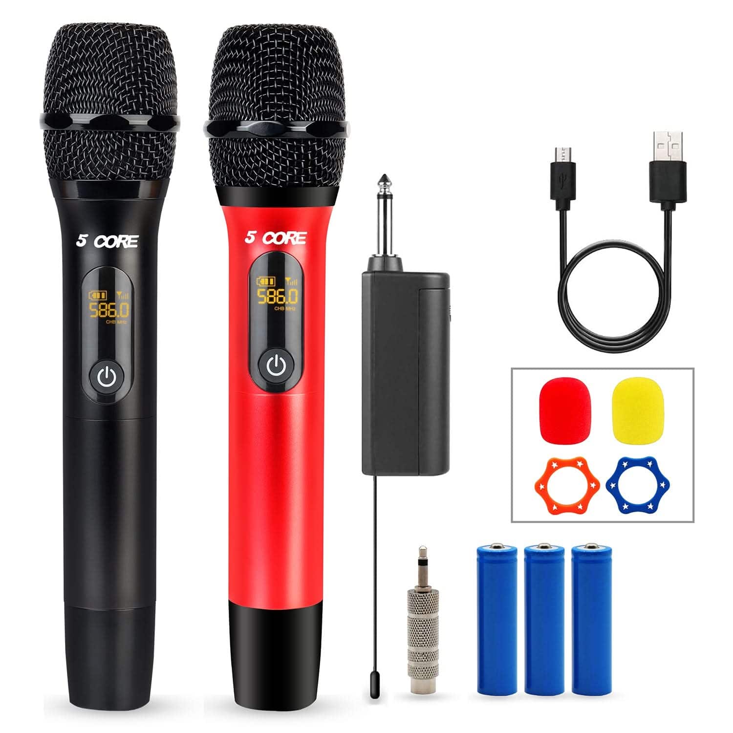 5 CORE - 5Core Lavalier Microphone Clip On Professional Grade 3.5mm Lav Lapel Mic Omnidirectional-WM UHF 02-RED+BLK