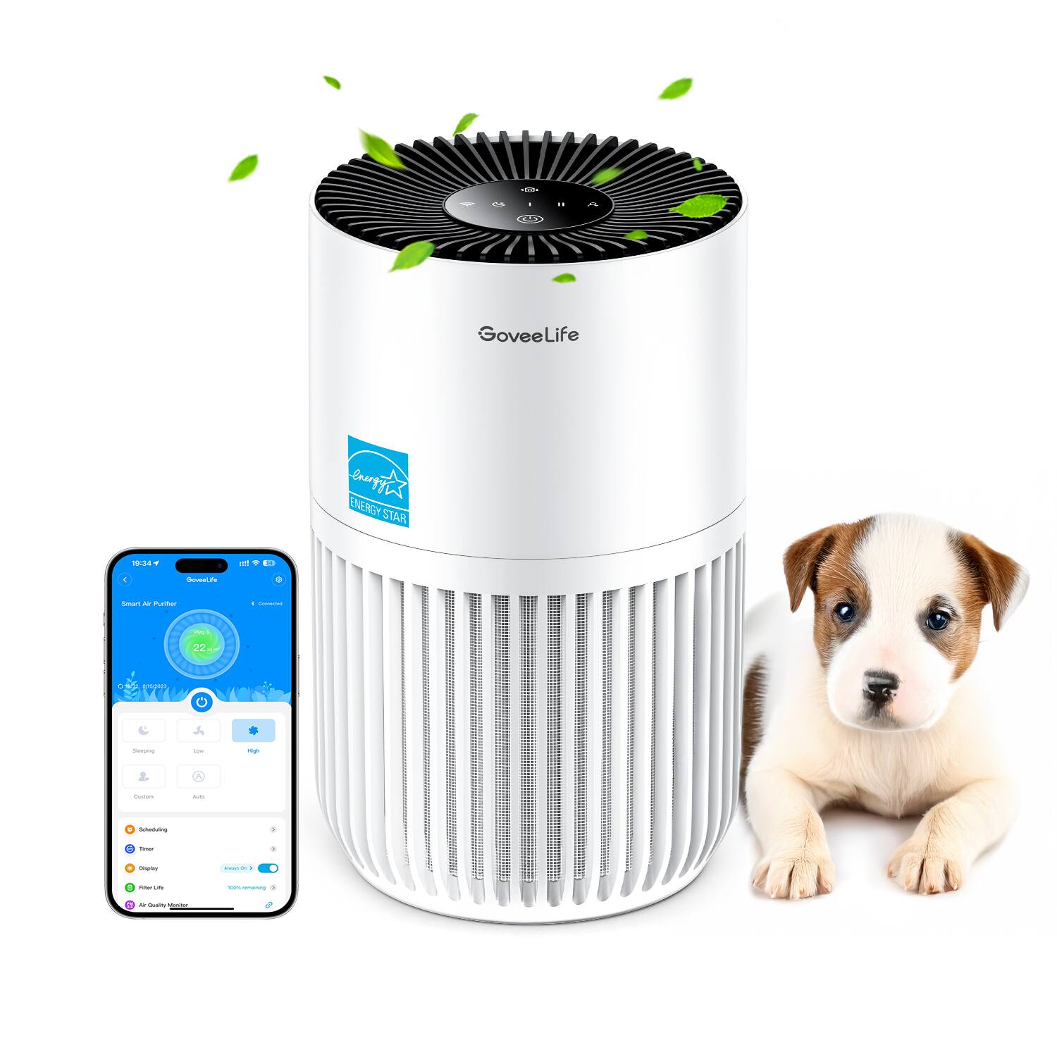 GoveeLife
Smart Air Purifier
Energy Star
- GoveeLife
- PGY STAR
- 14
- nartar
- C 22
- Smart Air Purifier
- 22
- Low
- High
- Custom
- Auto
- Subscribing
- Timer
- Display
- Filter Life
- Air Quality Monitor