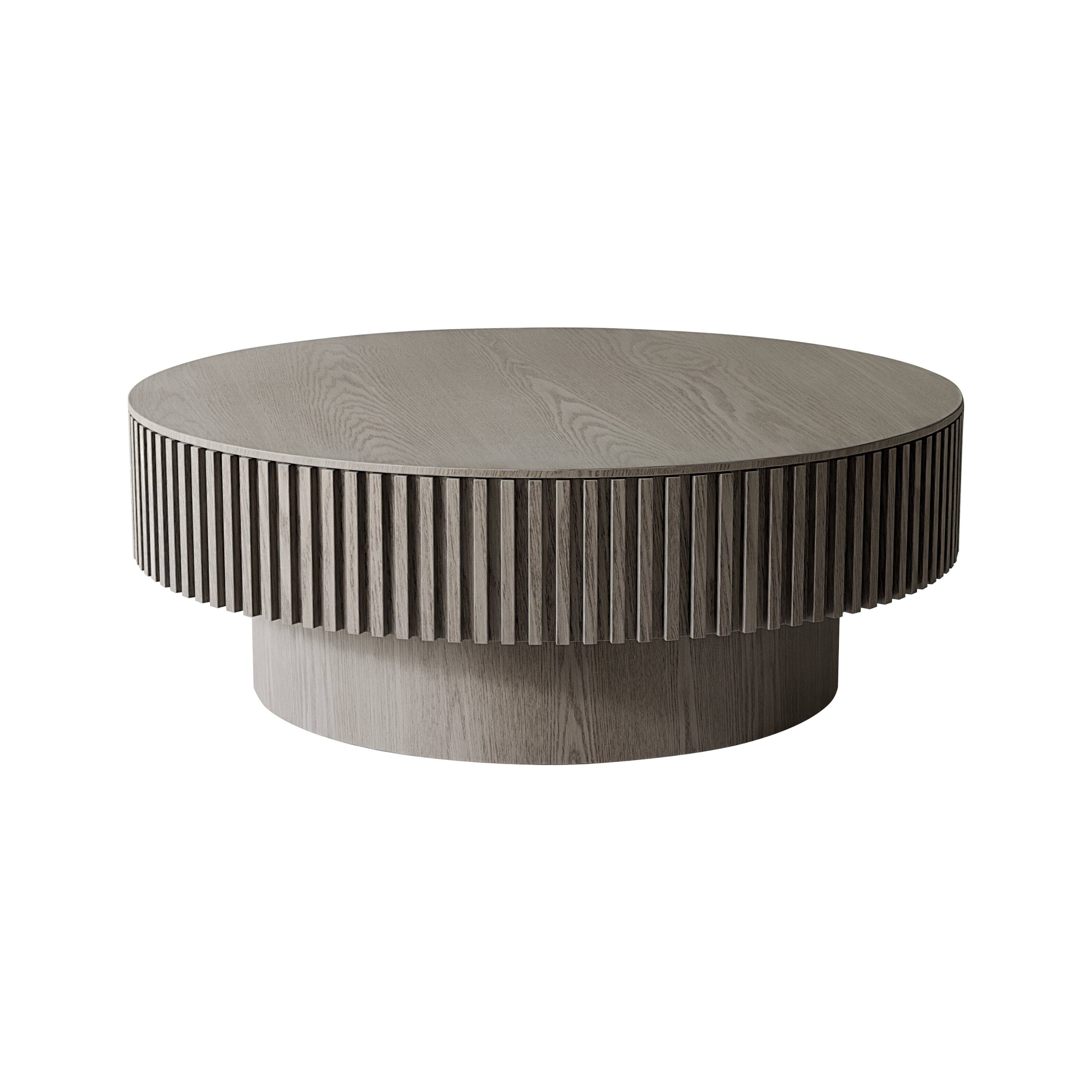 Alt View 7. Loheer - Loheer 39.37 Inch Grey Round Coffee Table with Storage Solid Wood Veneer Modern Accent Tea Table for Living Room - Grey.