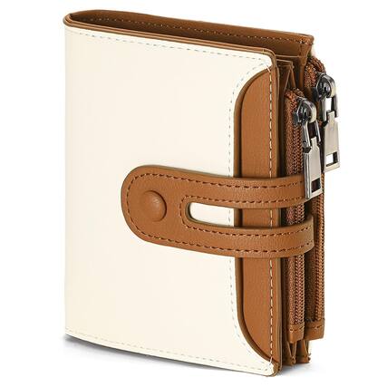 Front. Jadie Link - Small Wallet Women Bifold Rfid Blocking Credit Card Case Purse Zipper Pocket Multi Slots Wallet rfid block card slots, - Brown.