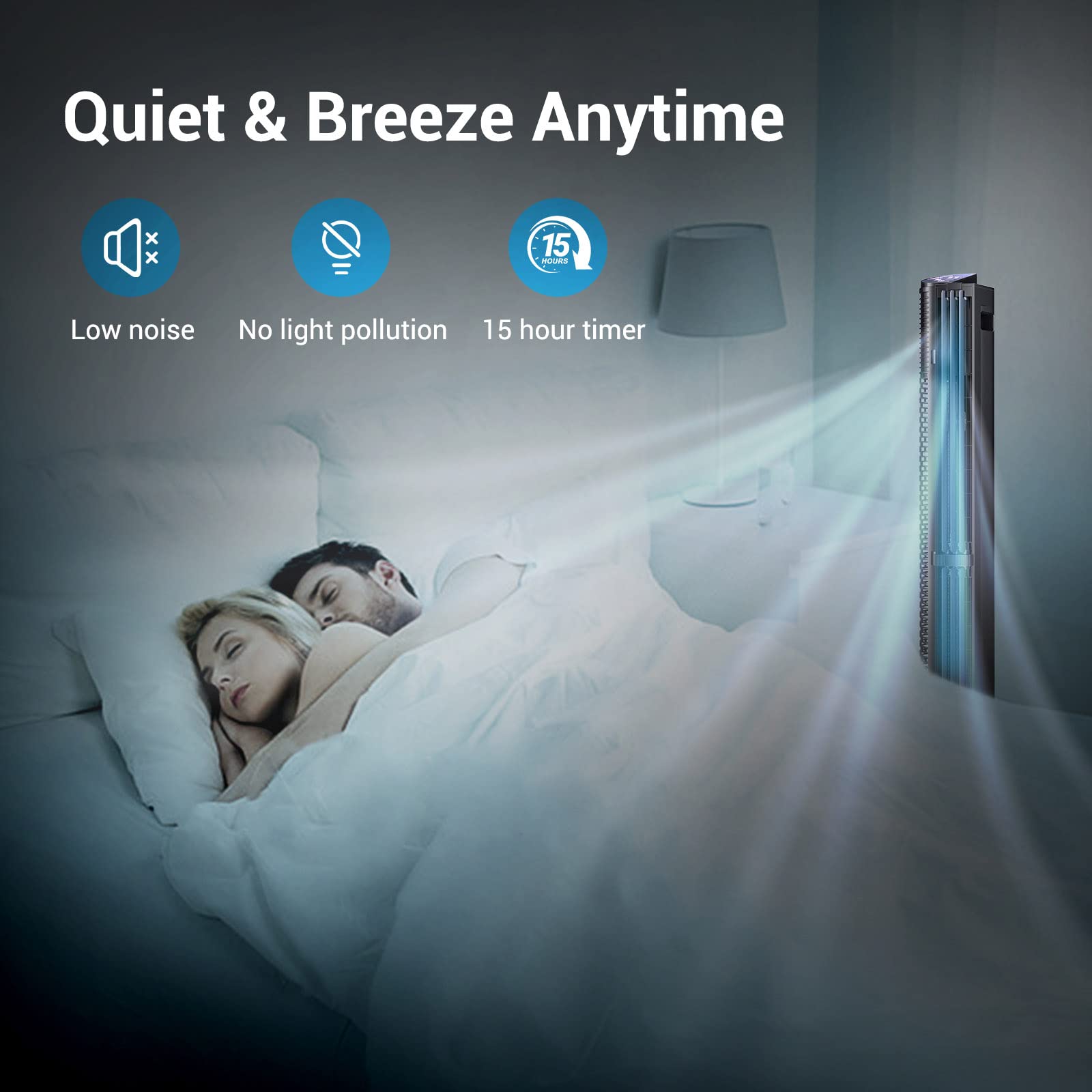 Quiet & Breeze Anytime

- Low noise
- No light pollution
- 15 hour timer