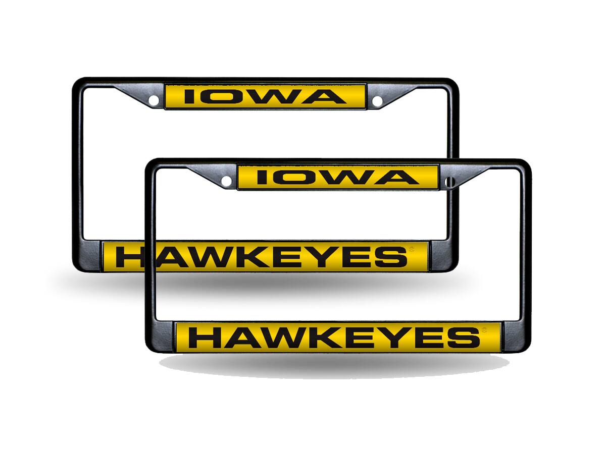 Iowa Hawkeyes Black Metal Laser Cut License Plate Frame - Set of 2 Frames