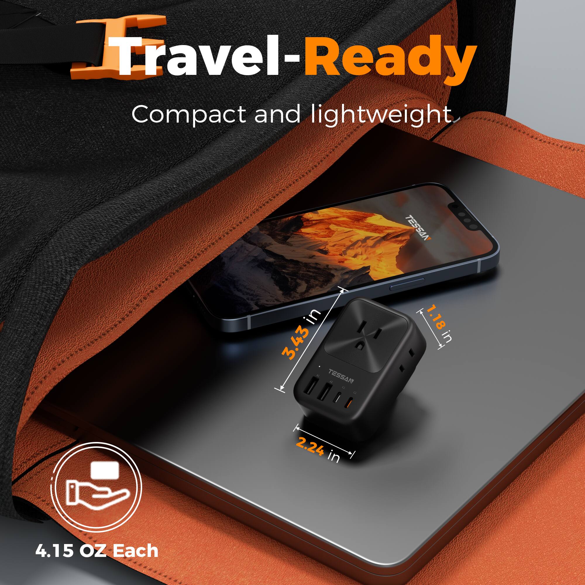 I Travel-Ready Compact and lightweight TESSAN in 3.43 in x 3 in x 1.18 in 2.24 in 4.15 OZ Each