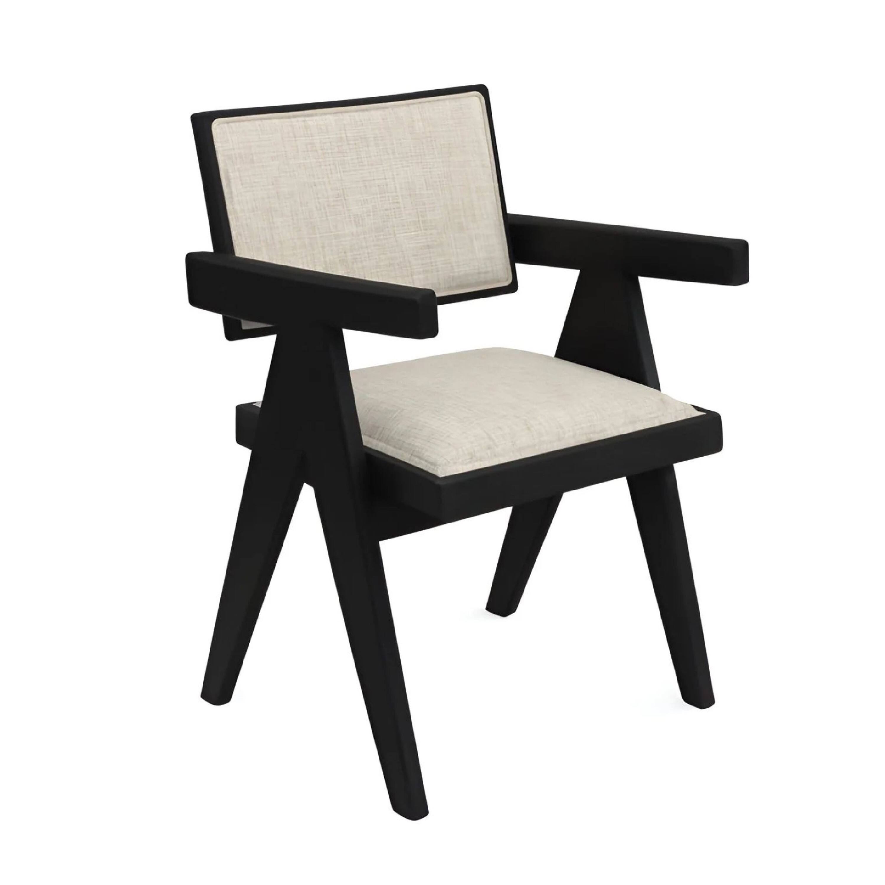 Front. Manhattan Lane - Hela Dining Chair Set of 2, Ivory Polyester Seat and Back,  Wood - Black, Ivory.