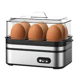 GlowWise - 6-Egg Electric Cooker - Soft/Medium/Hard Boiled, Poacher & Omelet Maker, Auto Shut-Off, BPA-Free, Fast Egg Boiler - Silver