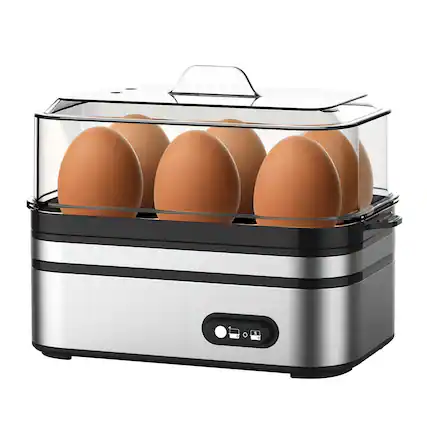 Front. GlowWise - 6-Egg Electric Cooker - Soft/Medium/Hard Boiled, Poacher & Omelet Maker, Auto Shut-Off, BPA-Free, Fast Egg Boiler - silver.