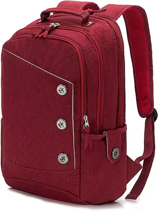 Front. Wikistore - WIKISTORE 15.6 Inch Laptop Backpack Women Stylish Buttons Water Resistant USB Port College Travel Red - Red.