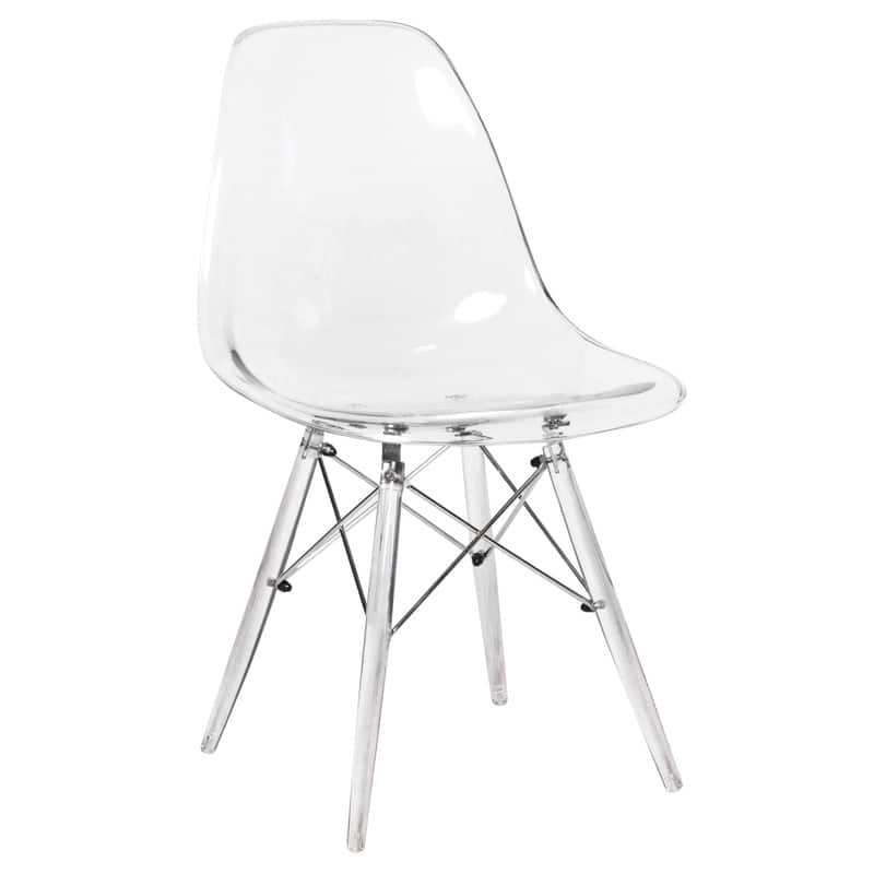 Front. LeisureMod - Dover Modern Acrylic Accent Side Chair with Eifel Design Legs for Dining Room, Kitchen and Home Office - Clear.