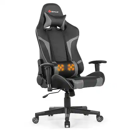 Front. Costway - Racing Massage Gaming Chair with Lumbar Support - Gray/Black.