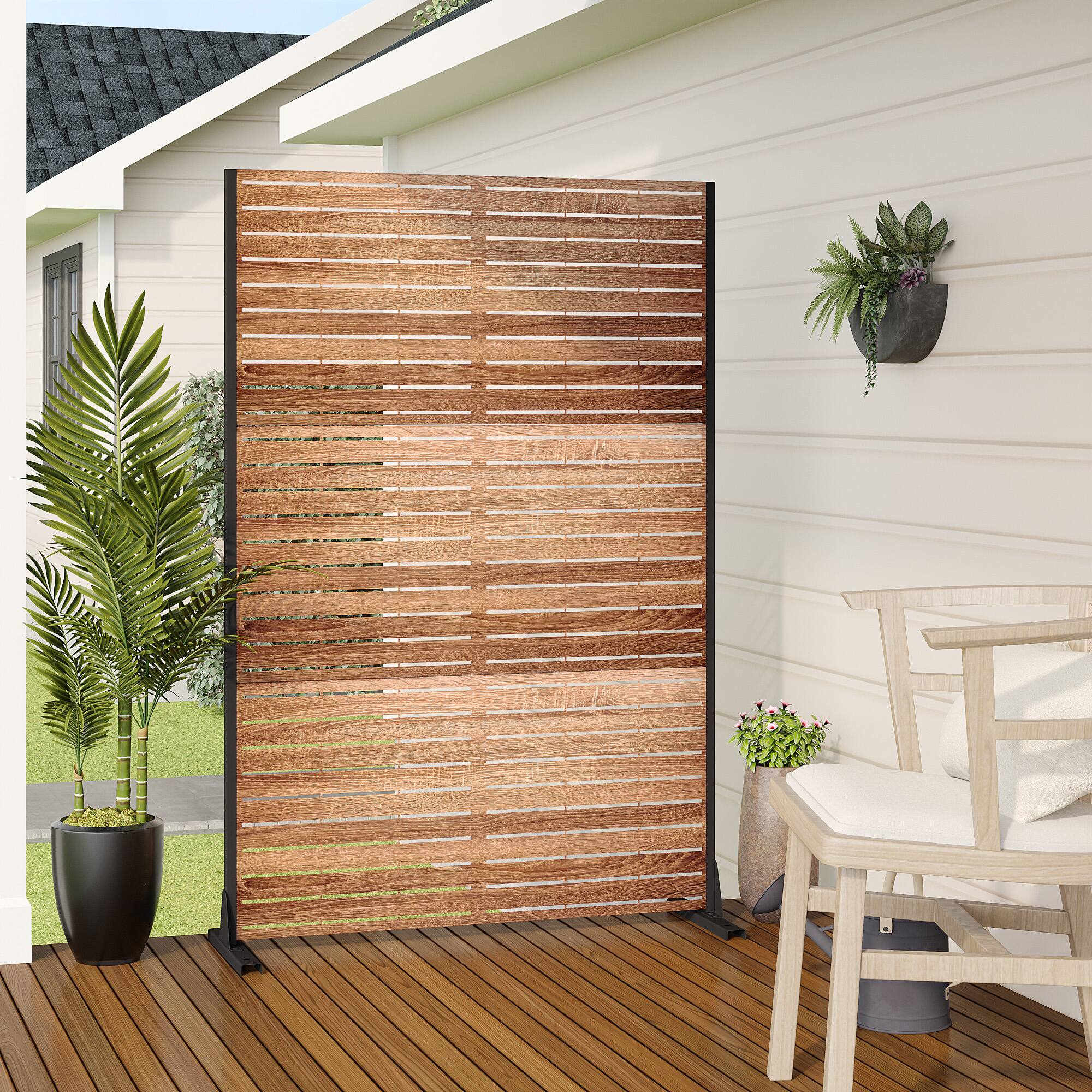 Alt View 2. PexFix - 72 in. x 47 in. Veneer Pattern Metal Outdoor Privacy Screen & Panels, Freestanding Garden Divider Fence - Natural.