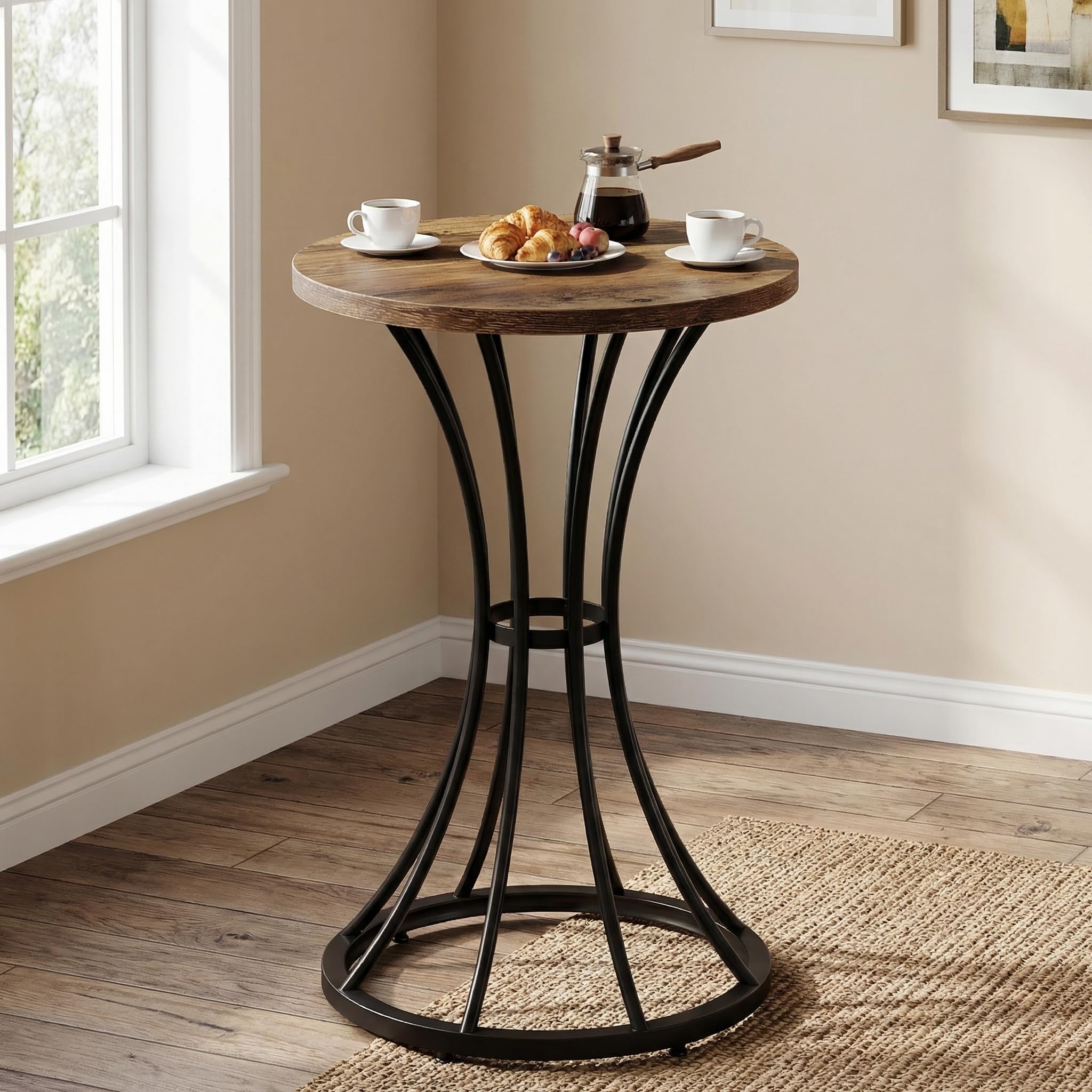 Alt View 4. Tribesigns - 23.62" Round Dining Table, Bar Height Kitchen Table for 2, Dining Room Stand for Living Rooms, Restaurant, Bars, or Cafe - Brown.