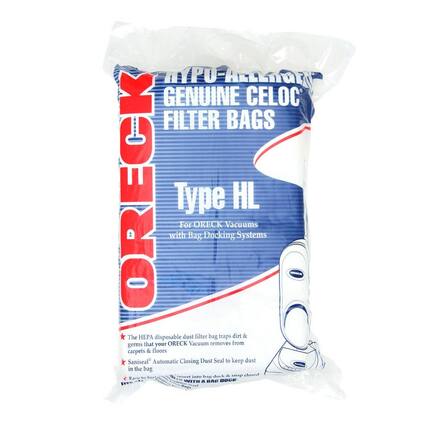 MyPro Air Oreck Genuine CELOC Filter Bags Type HL for Oreck Vacuums with Bag Docking Systems. The HEPA disposable dust filter bag traps dirt & germs that your Oreck Vacuum removes from carpets & floors. Saniseal Automatic Closing Dust Seal to keep dust in the bag.
