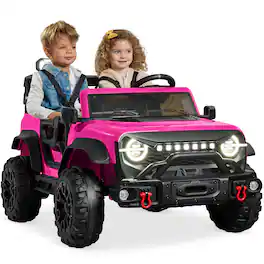 Best Choice Products - Kids 24V 2-Seater Electric Ride-On Car Truck w/ Parent Control, Bluetooth, LED Lights - Hot Pink