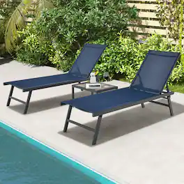 Gymax - 3pcs Patio Chaise Lounge Set Aluminum Recliner Chair Table Outdoor Adjust - Navy